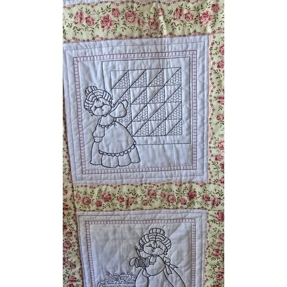Sweet " Little Quilting Lady " Machine Embroidered Squares  On A Quilt 47x37" - Picture 4 of 16